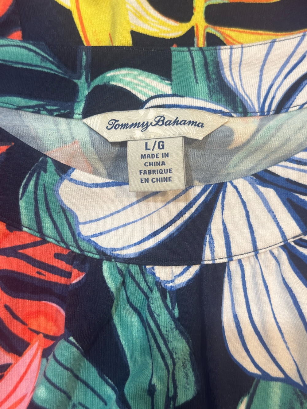 Tommy Bahama Navy Hibiscus Shift Dress with Coral and Green Accents - Picture 2 of 10